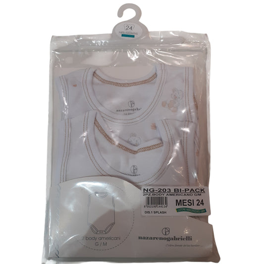 Nazareno Gabrielli Baby Bodysuit in Cotton with White Armholes NG203