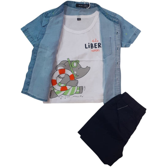 Alta Linea Kids Fashion Completo Bambino 3 Pezzi Camicia T-Shirt e Pantaloncini XNA - 2136 - DarSaGiocattoli