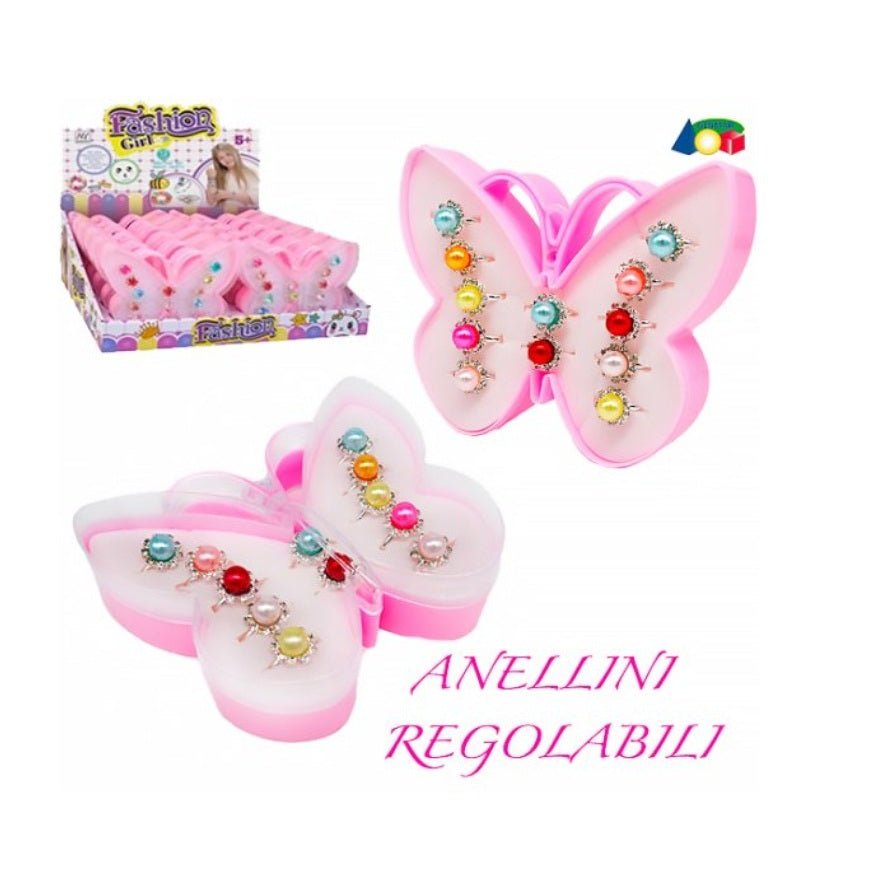 Cofanetto a Farfalla Con 12 Anelli Colorati Bambina Ginmar 69157 - 8034094802235 - DarSaGiocattoli