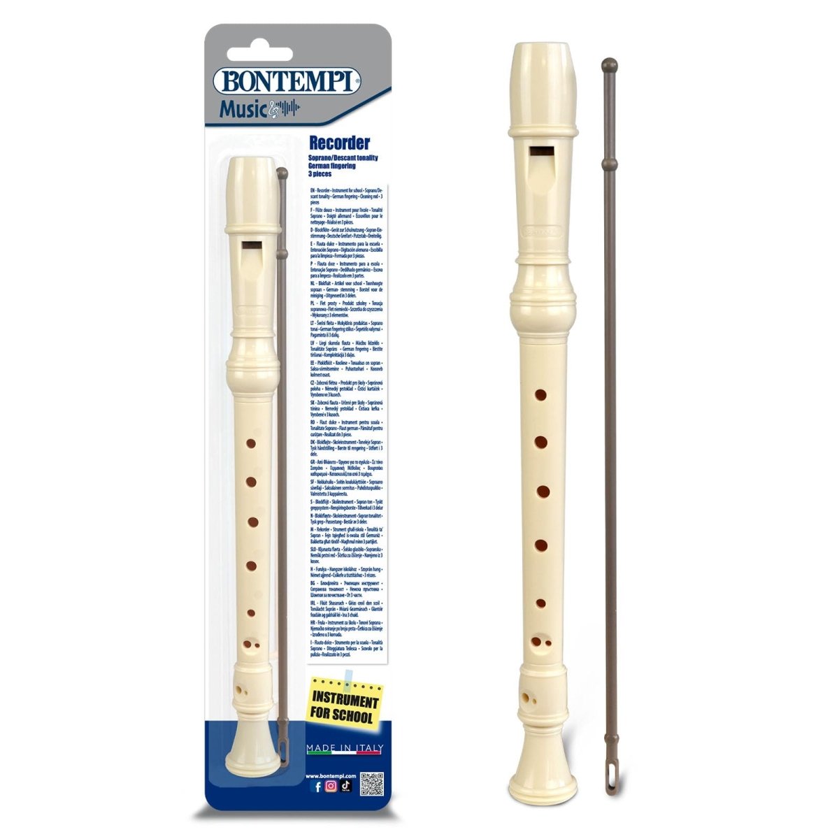 Flauto Dolce Soprano Bontempi Diteggiatura Tedesca Blister 31 3510 - 0047663325088 - DarSaGiocattoli