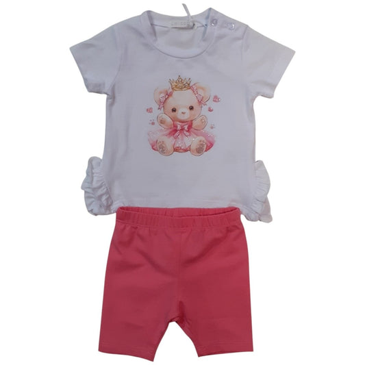 Lollitop Completo Bambina T-Shirt Bianca e Pantaloncino Rosa In Cotone B - e518 - 028862505189 - DarSaGiocattoli