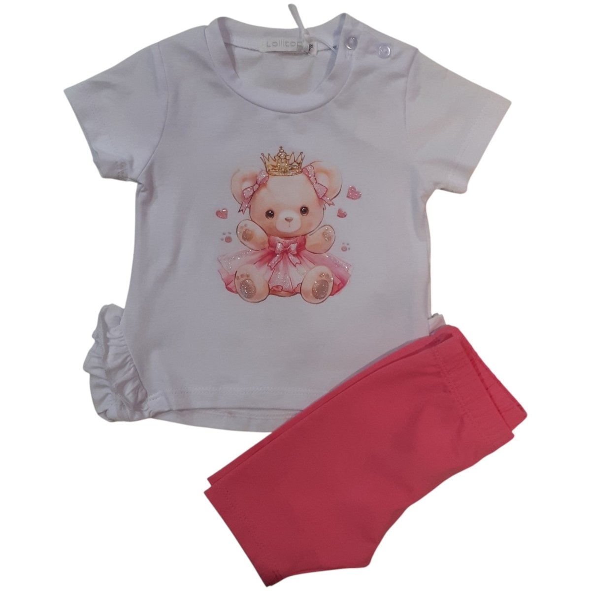 Lollitop Completo Bambina T-Shirt Bianca e Pantaloncino Rosa In Cotone B - e518 - 028862505189 - DarSaGiocattoli