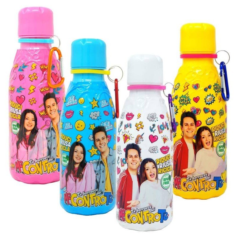 Me Contro Te Lui e Sofì Borraccia Bicolor 430 ml Con Moschettone Modelli Assortiti 57246 - 8033986572461 - DarSaGiocattoli