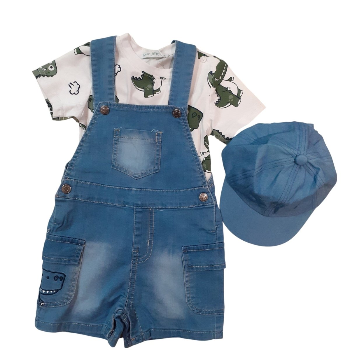 Mr Jek Completo Bambino 3 Pezzi Maglietta con Salopette e Cappellino Jeans JA - 2495 - DarSaGiocattoli