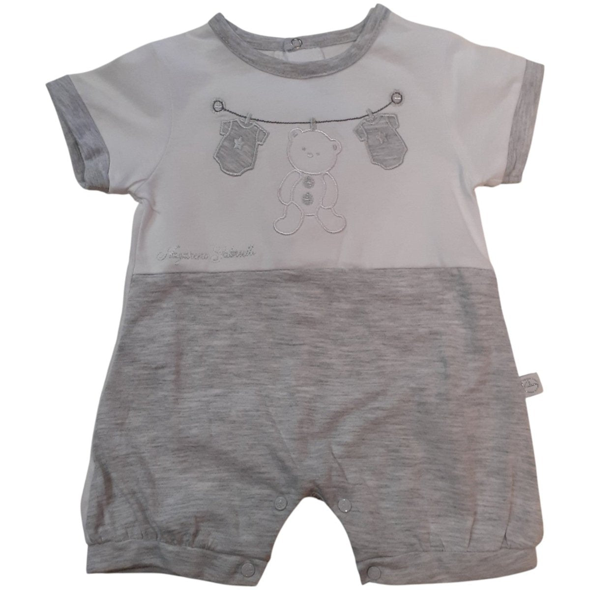 Nazareno Gabrielli Pagliaccetto Neonato/a Bianco/Grigio Ricamato NG3530 - 8052960289843 - DarSaGiocattoli