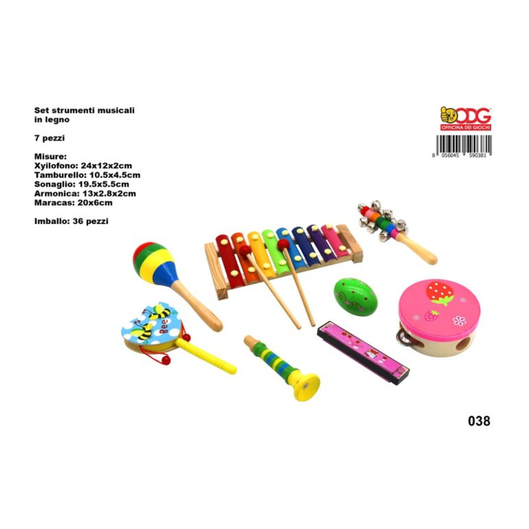ODG Set Strumenti Musicali in Legno 7 Pezzi ODG038 - 8056045590381 - DarSaGiocattoli