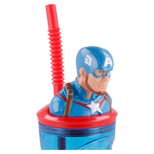 Stor Bicchiere Originale Marvel Capitan America In Plastica 360 ml Cannuccia e Tappo 3D 74866 - 8412497748662 - DarSaGiocattoli