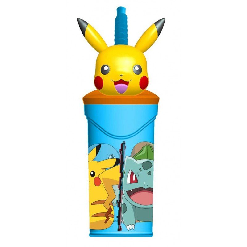 Stor Bicchiere Originale Pokémon In Plastica 360 ml Con Cannuccia Celeste e Tappo 3D 08066 - 8412497080663 - DarSaGiocattoli