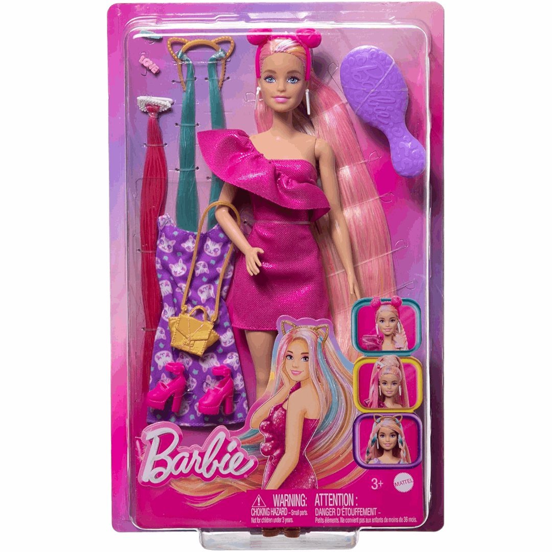 Barbie - Playset Salone di Bellezza Bambola Super Chioma, include 1 bambola  con capelli lunghi cambia-colore, abito pied-de-poule e 15+ accessori per  capelli, giocattolo per bambini, 3+ anni, HKV00 : : Giochi
