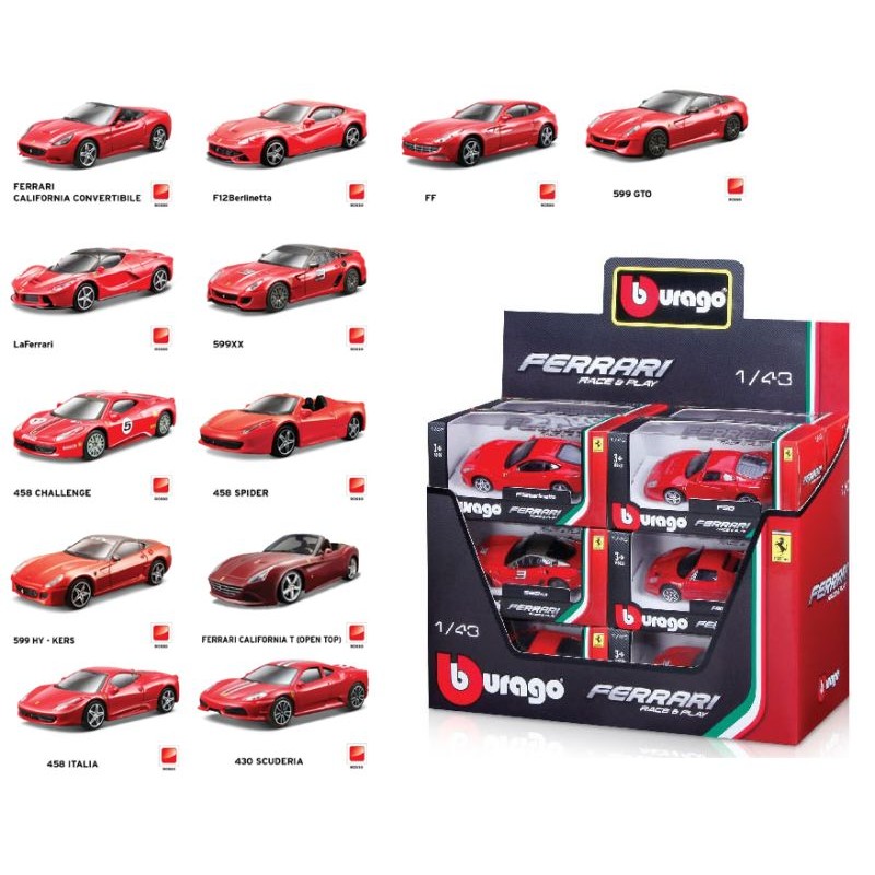 Bburago 1:43 Scale Ferrari Race &amp; Play Collection Assorted Models 18-36011