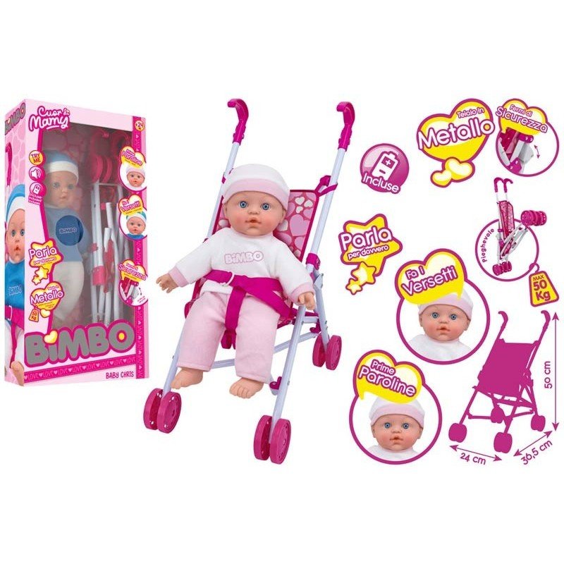 Bambola Parlante 41 Cm Con Passeggino Colori Assortiti Globo 42481 - 8014966424819 - DarSaGiocattoli