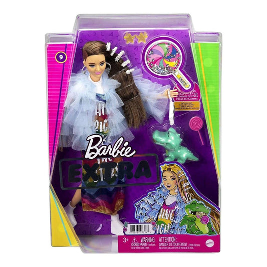 Barbie Extra Bambola Castana con Vestito Arcobaleno e Giacca Azzurra Cucciolo di Coccodrillo e Accessori GYJ78 - DarSaGiocattoli