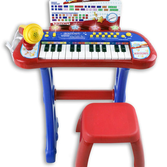 Bontempi MiniKeyFun Tastiera Giocattolo a 24 Tasti con Microfono e Sgabello 400x400x570 mm 13 2410 - 0047663338835 - DarSaGiocattoli