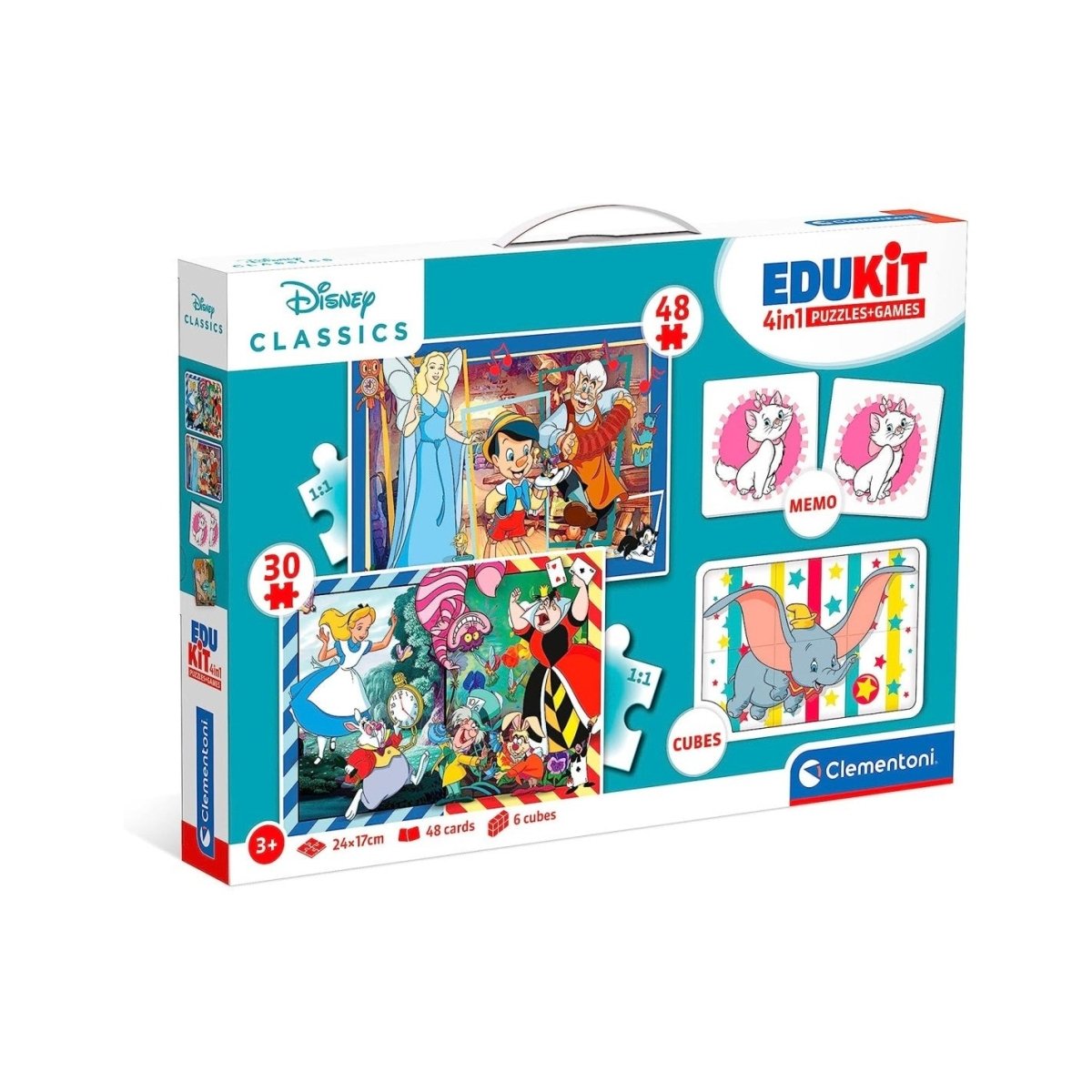 Clementoni Edukit 4 in 1 Disney Classics - Set di Giochi 30 48 Pezzi Memo e 6 Cubi 18290 - 8005125182909 - DarSaGiocattoli