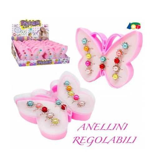 Cofanetto a Farfalla Con 12 Anelli Colorati Bambina Ginmar 69157 - 8034094802235 - DarSaGiocattoli