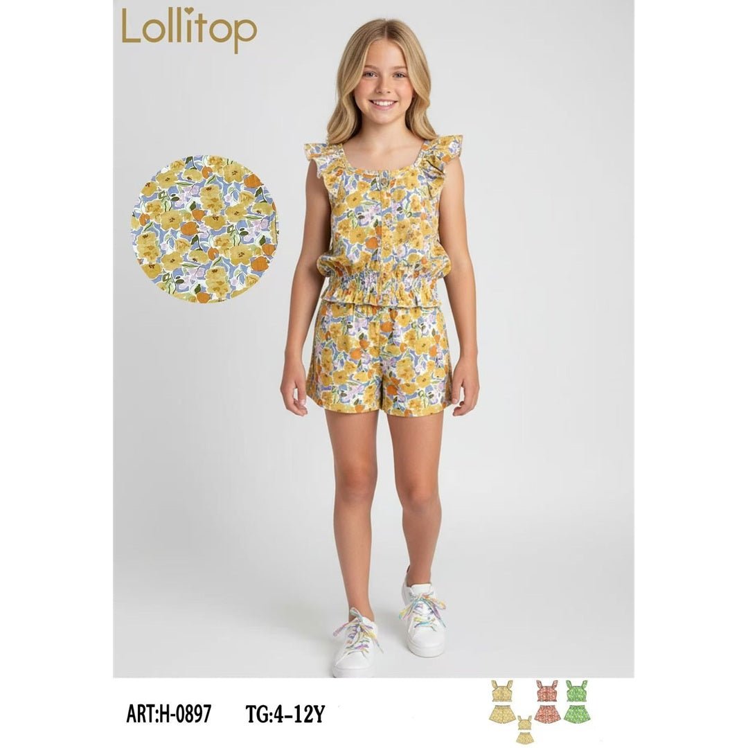 Completo Bambina 2 Pezzi Canottiera e Pantaloncini 4 - 12 Anni Lollitop H - 0897 - 0888602404316 - DarSaGiocattoli