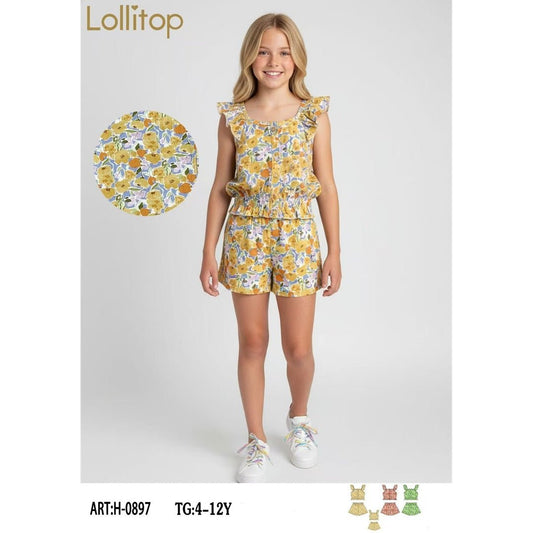 Completo Bambina 2 Pezzi Canottiera e Pantaloncini 4 - 12 Anni Lollitop H - 0897 - 0888602404316 - DarSaGiocattoli