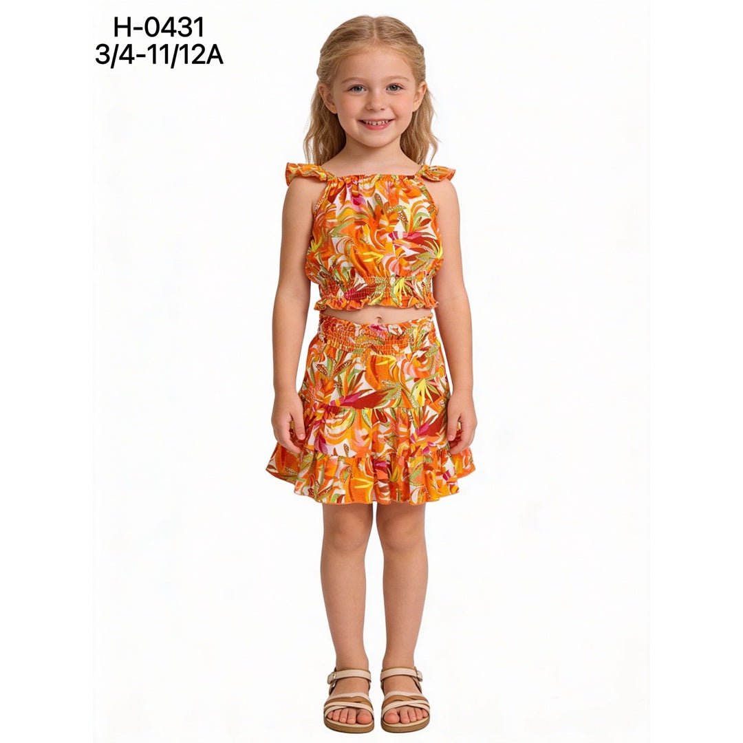 Completo Bambina 2 Pezzi Canottiera e Pantaloncini Arancio 4 - 12 Anni Lollitop H - 0431 - 0888602404316 - DarSaGiocattoli