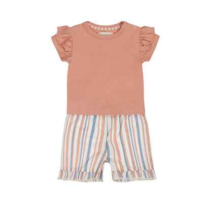 Completo Bambina 2 Pezzi Pantaloncini a Righe e T-Shirt Rosa Cotone Dirkje N58466 - 8720815588792 - DarSaGiocattoli