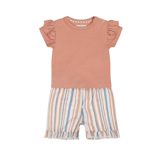 Completo Bambina 2 Pezzi Pantaloncini a Righe e T-Shirt Rosa Cotone Dirkje N58466 - 8720815588792 - DarSaGiocattoli