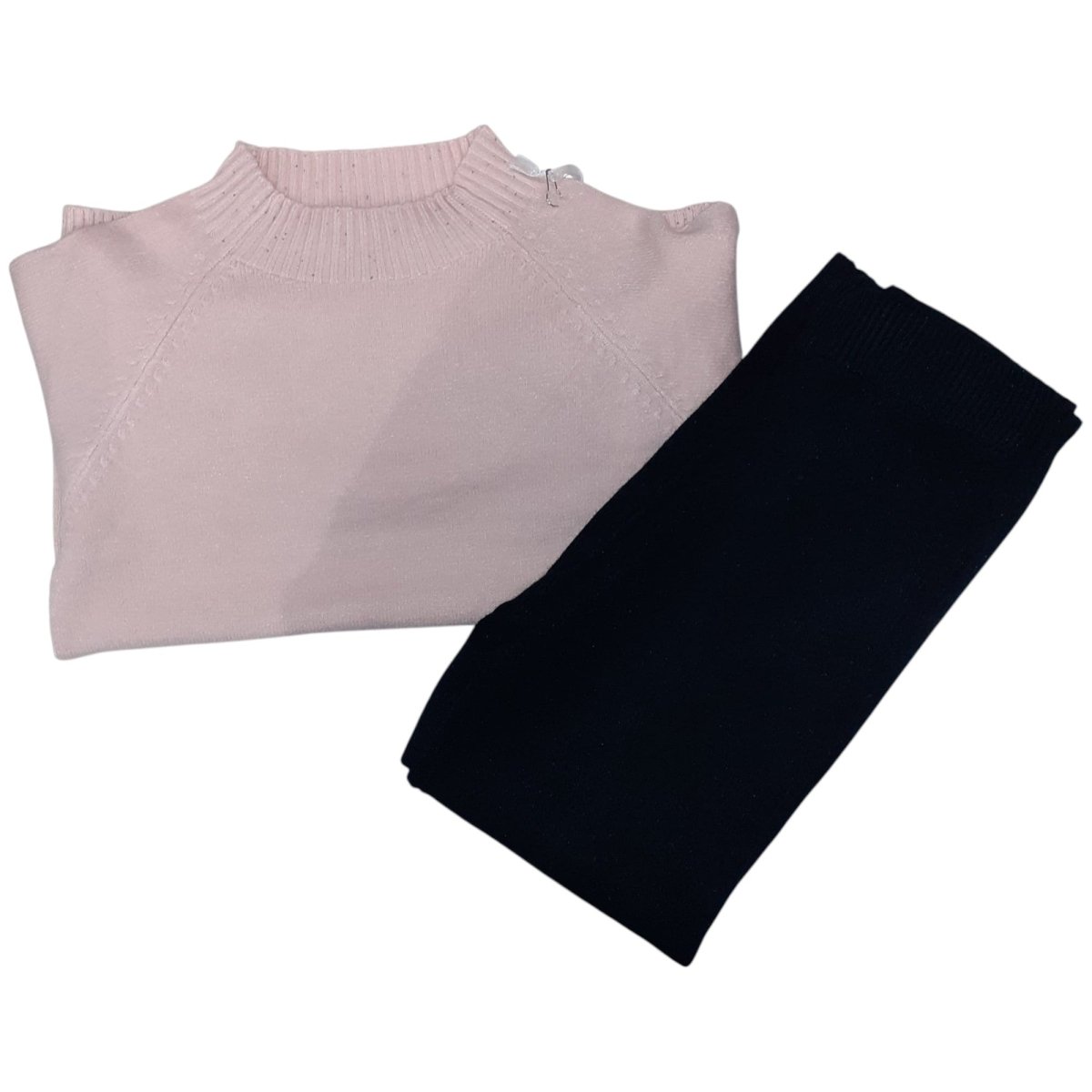 Completo Bambina Maglione Rosa Pantaloni Neri Gamba Larga Felpato Injuly AZ - 3016 - 1195750030168 - DarSaGiocattoli