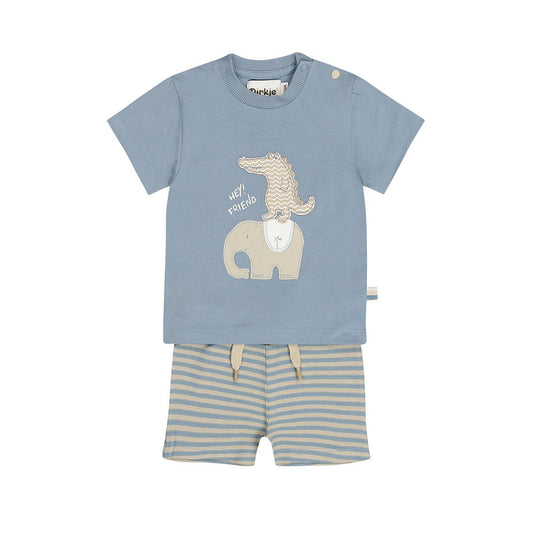 Completo Bambino 2 Pezzi Pantaloncini a Righe e T-Shirt Celeste Dirkje N58552 - 8720815590955 - DarSaGiocattoli