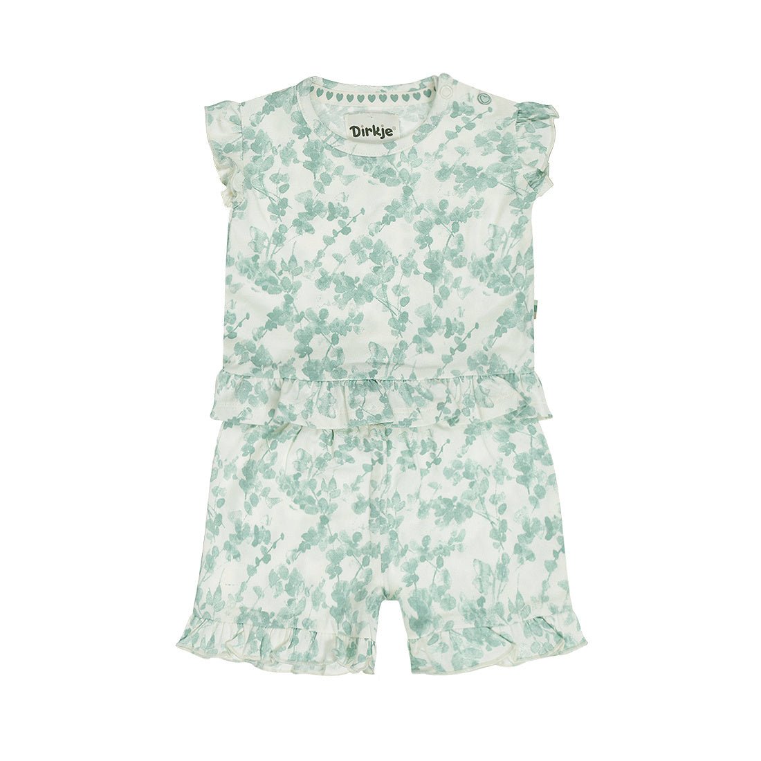 Completo Neonata 2 Pezzi Pantaloncini e T-Shirt Bianco Con Fiori Dirkje N58380 - 8720815585838 - DarSaGiocattoli