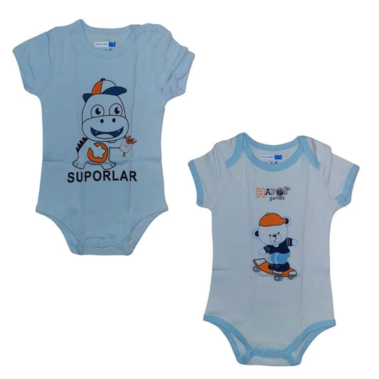 Coppia Di Body Neonato In Cotone Azzurro e Bianco Repanda RP - GS2106 -  - DarSaGiocattoli