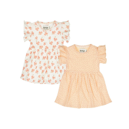 Coppia Di Vestiti Bambina Bianco Con Fiori e Pesca a Pois Dirkje N58321 - 8720815583117 - DarSaGiocattoli