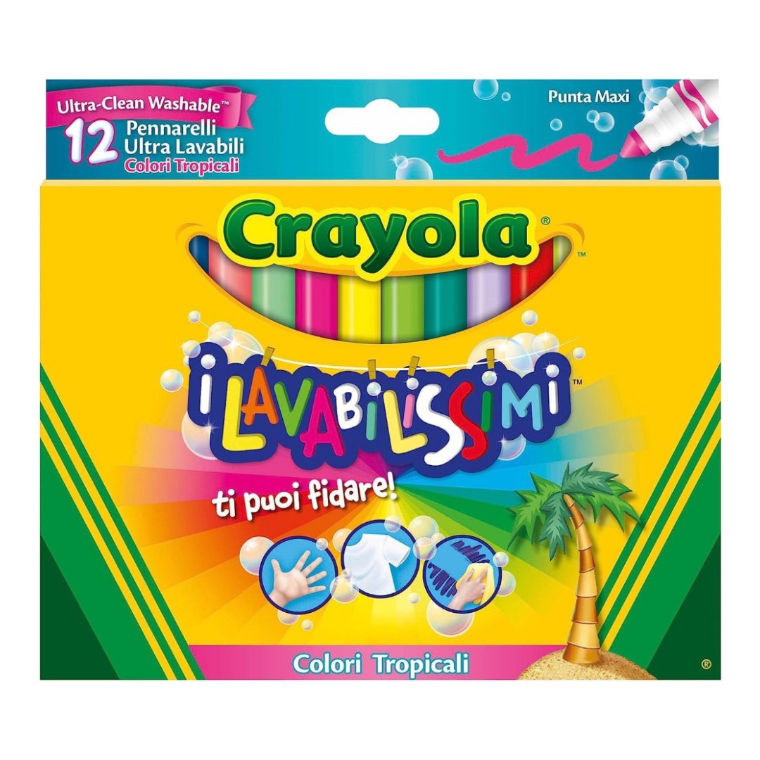 CRAYOLA Pennarelli Ultra Lavabili Punta Maxi Colori Tropicali 12 Pezzi 58 - 8335 - 0071662083359 - DarSaGiocattoli