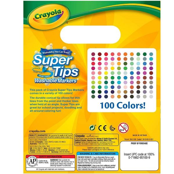 Crayola Super Tips Pennarelli Lavabili a Punta Media Confezione da 100 Pezzi 58 - 5100 - 0071662951009 - DarSaGiocattoli