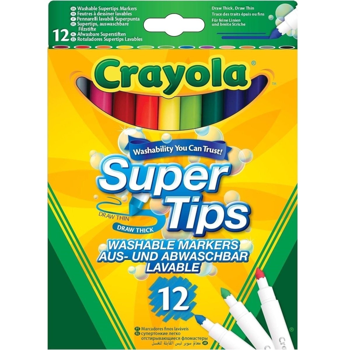 CRAYOLA Super Tips Pennarelli Lavabili Punta Media Confezione da 12 Pezzi 7509 - 5010065075092 - DarSaGiocattoli