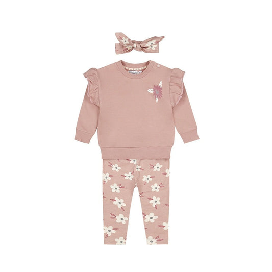 Dirkje Completo Neonata 3 Pezzi Maglione, Pantaloni e Fascia Rosa Tenue O56421 - 8720815505683 - DarSaGiocattoli