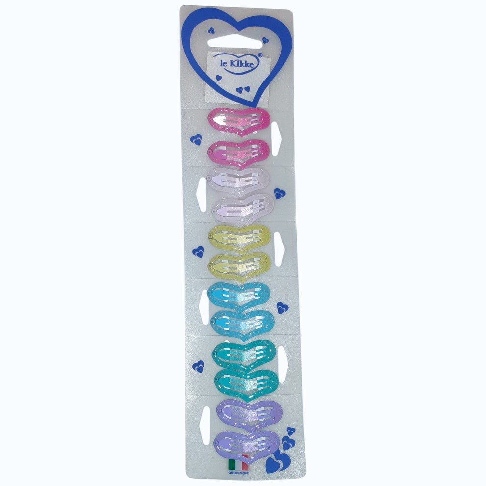 Fermagli Clic Clac Tinta Unita Con Cuore Confezione Da 12 Le Kikke 4 cm CC54228 - 8030571131393 - DarSaGiocattoli