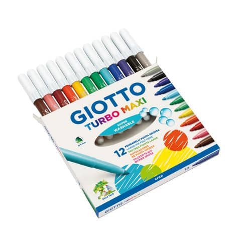 Giotto Pennarello Turbo - Maxi scatola di 12 colori lavabili con punta bloccata - 8000825022302 - DarSaGiocattoli