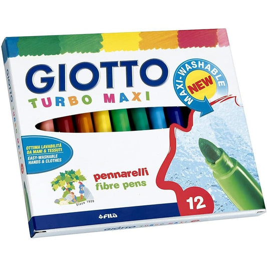 Giotto Pennarello Turbo - Maxi scatola di 12 colori lavabili con punta bloccata - 8000825022302 - DarSaGiocattoli