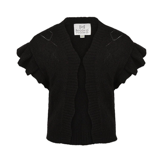 Koko Noko cardigan bambina nero lavorato a maglia con volant - 8720815315909 - DarSaGiocattoli