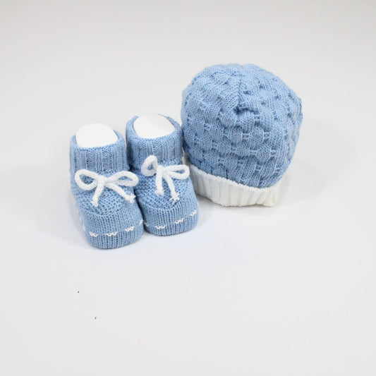 La Rocca Set Cappellino + Scarpine Misto Lana Azzurro V118 - 8300989221185 - DarSaGiocattoli