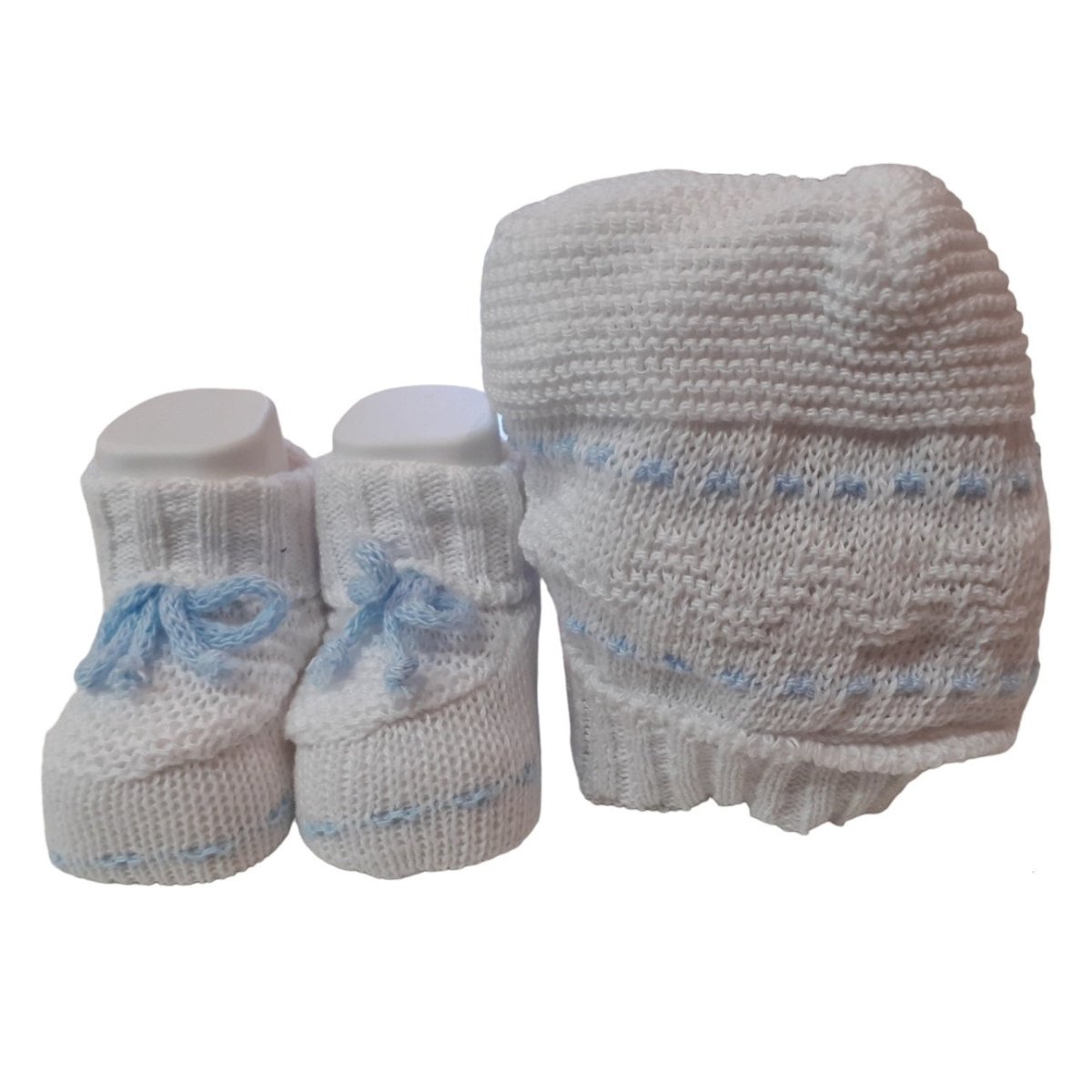 La Rocca Set Cappellino + Scarpine Misto Lana Bianco - Cielo ART.117 - 8300989011175 - DarSaGiocattoli