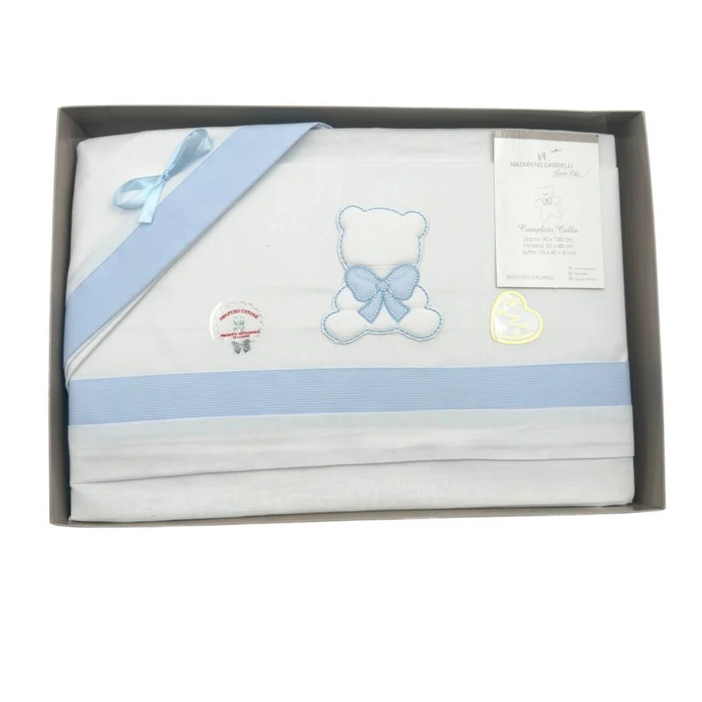 Nazareno Gabrielli Completo Culla-Carrozzina 3 pz Celeste-Ricamato 100% Cotone NG91 - 8052960125615 - DarSaGiocattoli