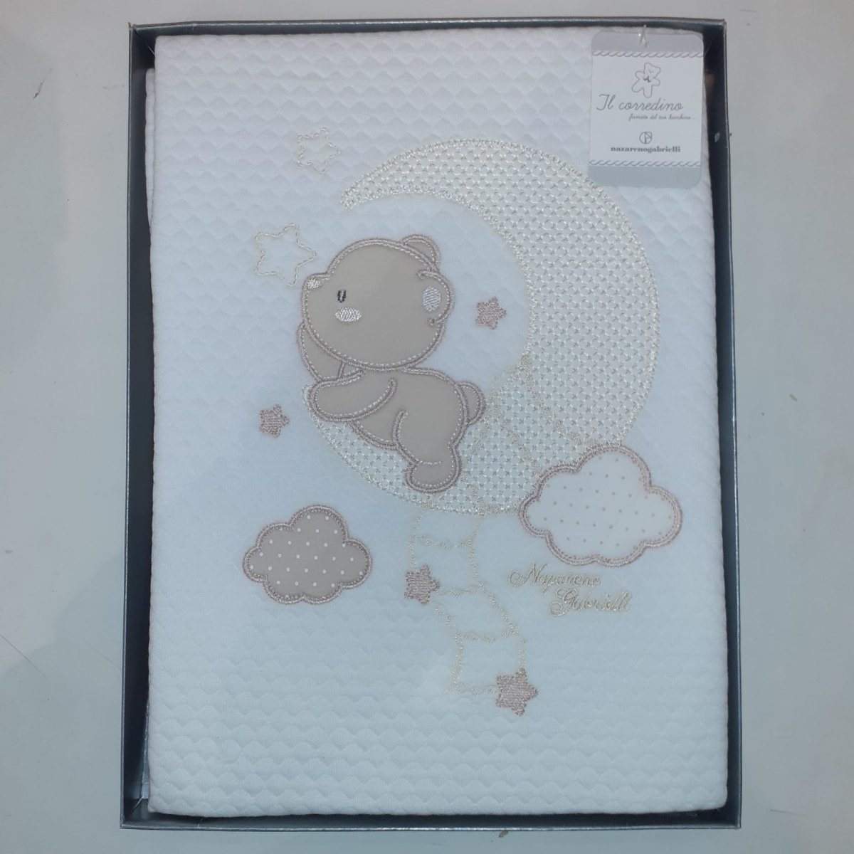 Nazareno Gabrielli Coperta Lettino Orso Con Luna Cotone Ricamata Panna NG - 520 - 8052960182458 - DarSaGiocattoli