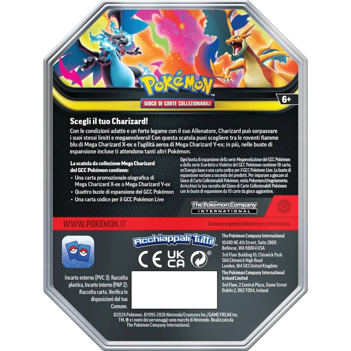 Pokemon Ita Mega Charizard Tin Assortito Carta Olografica EX + 4 Booster PK10300 - 0196214130821 - DarSaGiocattoli
