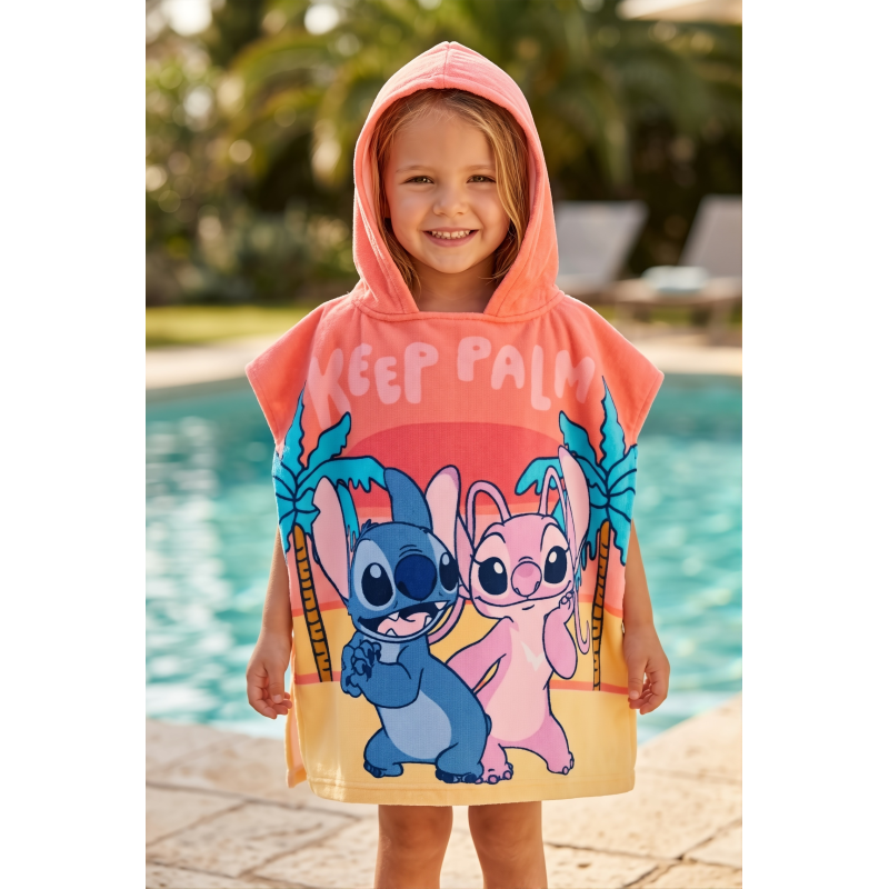 Poncho Disney Stitch e Angel In Microfibra 55x110 Sun City EZ18076 - 3609088342940 - DarSaGiocattoli