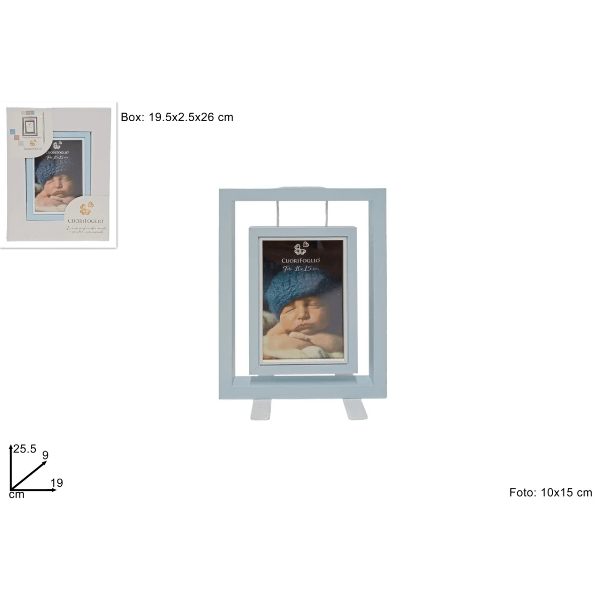 Portafoto Pendente In Legno Per Foto 10x15 cm Celeste CuoriFoglio - 8034048612286 - DarSaGiocattoli