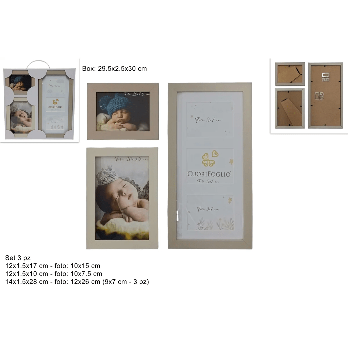 Portafoto Pendente In Legno Set 3 Pezzi CuoriFoglio - 8034048612323 - DarSaGiocattoli