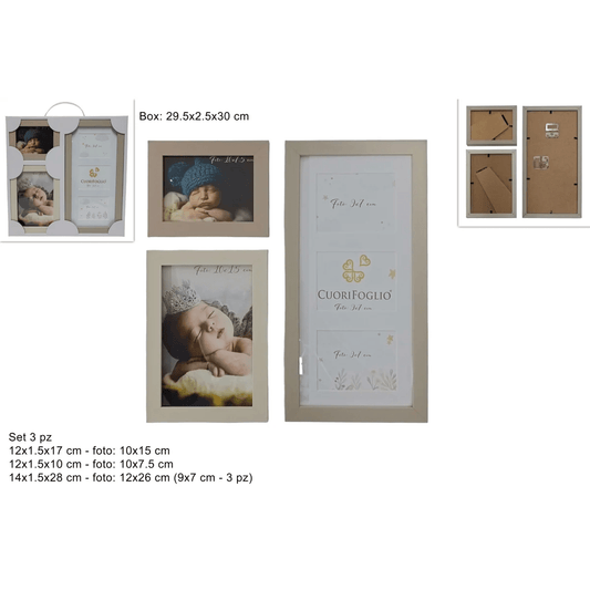 Portafoto Pendente In Legno Set 3 Pezzi CuoriFoglio - 8034048612323 - DarSaGiocattoli