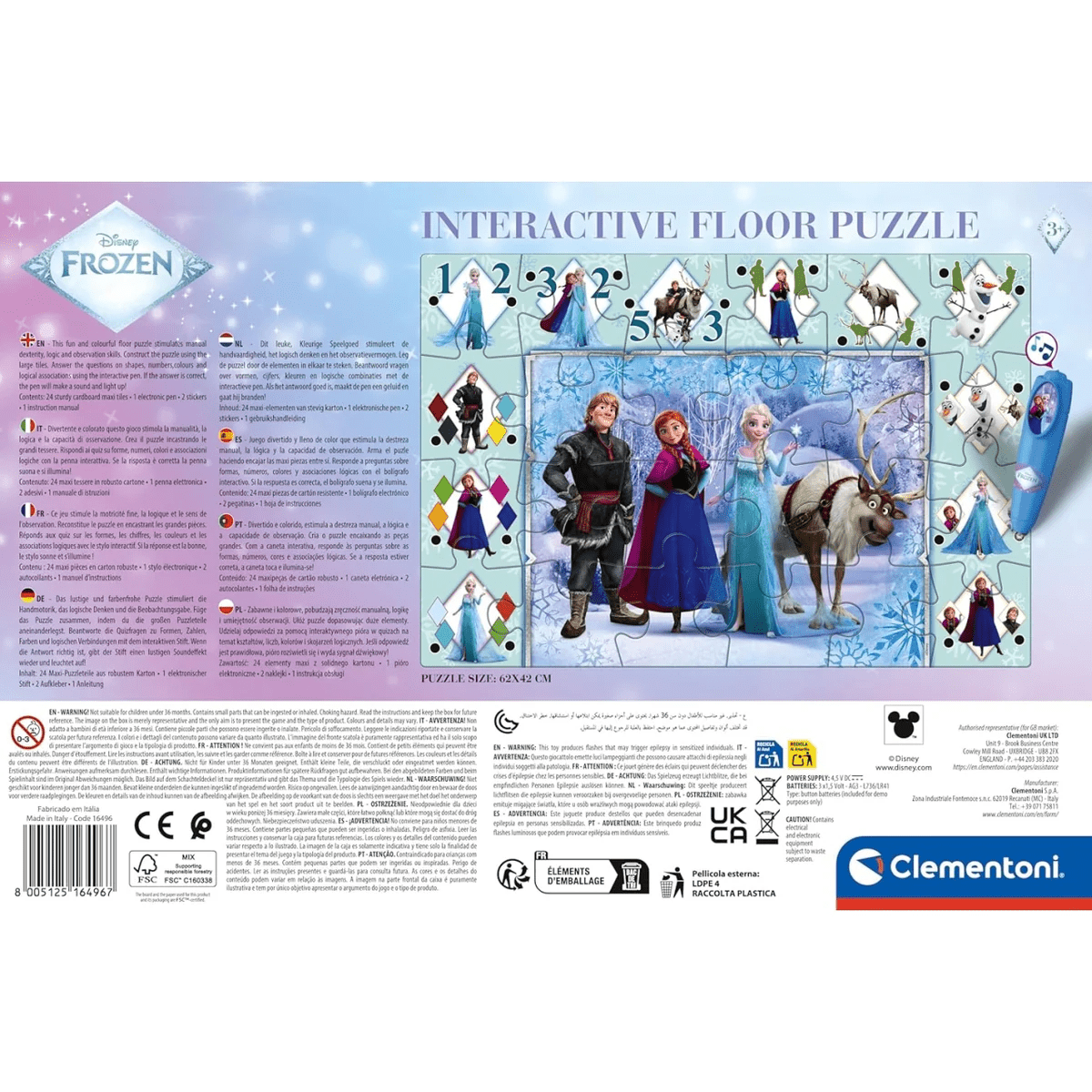 Puzzle Frozen Disney Interattivo Da Pavimento 24 Pezzi 62x42 Clementoni 16496 - 8005125164967 - DarSaGiocattoli