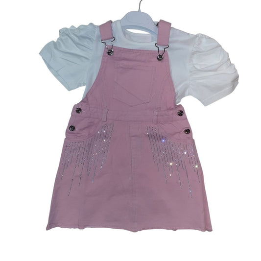 Repanda Vestito Più Maglietta Bambina Primavera Rosa Con Strass RP - B530 - DarSaGiocattoli