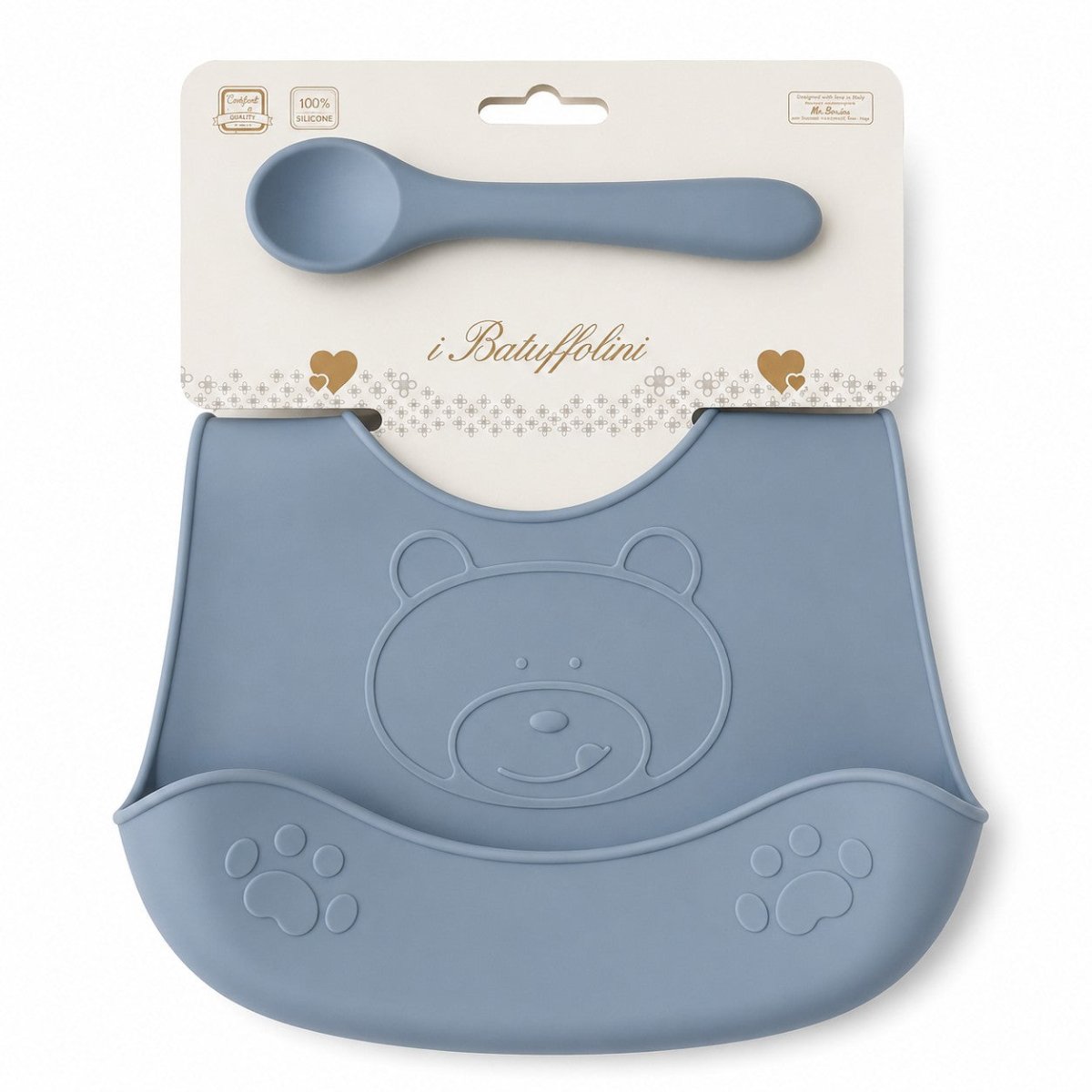 Set Pappa In Silicone I Batuffolini B561 Bavetta Con Posata B561 - 8052211330522 - DarSaGiocattoli