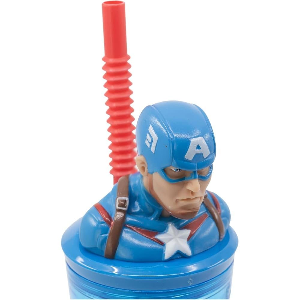 Stor Bicchiere Originale Marvel Capitan America In Plastica 360 ml Cannuccia e Tappo 3D 74866 - 8412497748662 - DarSaGiocattoli